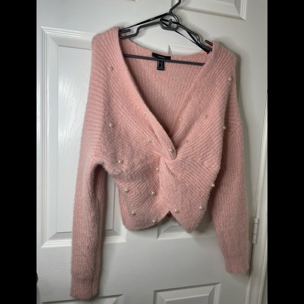 Off shoulder pink sweater